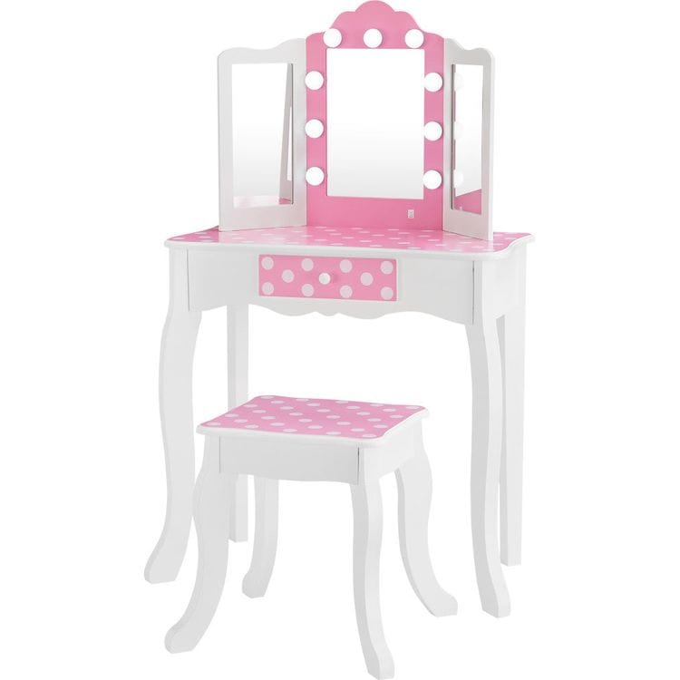 Fantasy-Fields-Gisele-Polka-Dot-Kids-Vanity-Table-Stool-with-LED-Room-Decor-24723293700183